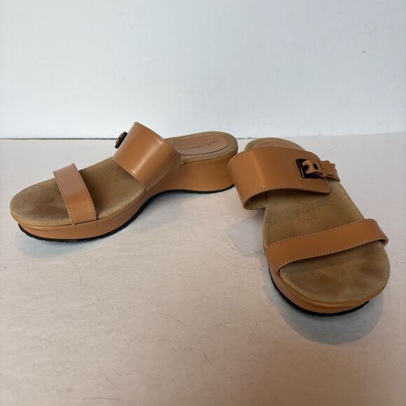 Enzo Angiolini Women's Tan Slide Sandals Wide Leather bands Size 6 1/2M - Picture 1 of 9